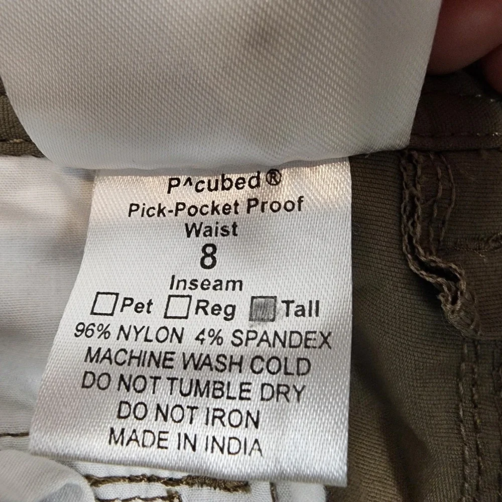 Clothing Arts P Cubed‎ Pickpocket Proof Olive Green Pants Women's Size 8 Tall